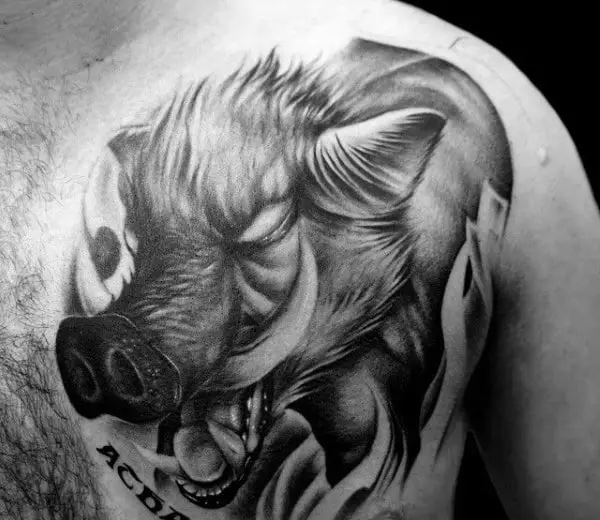 cool-shaded-boar-tattoo-for-men-on-upper-chest