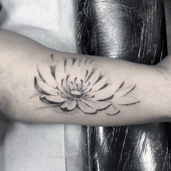 dotwork-mens-negative-space-lotus-flower-tattoo-on-inner-arm