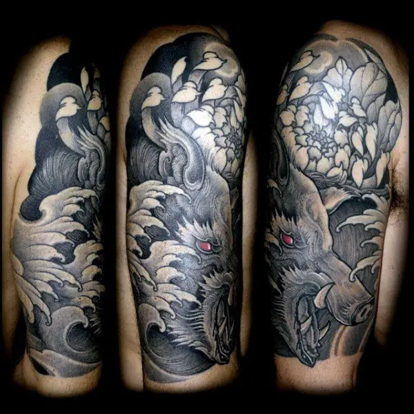 floral-boar-guys-half-sleeve-tattoo-inspiration