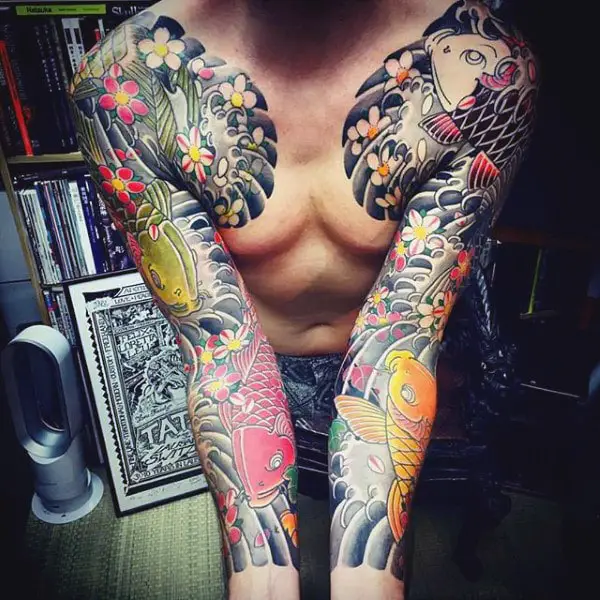 full-sleeve-japanese-koi-fish-tattoo-for-men