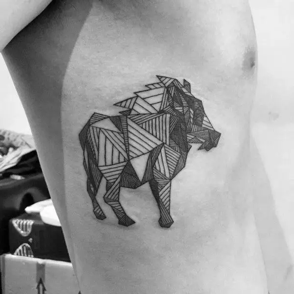 geometric-boar-male-rib-cage-side-tattoos