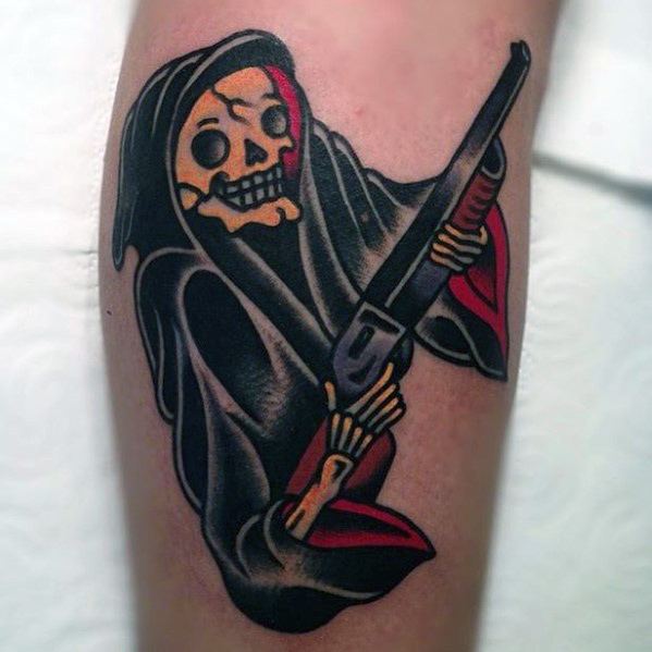 grim-reaper-traditional-shotgun-guys-leg-tattoo