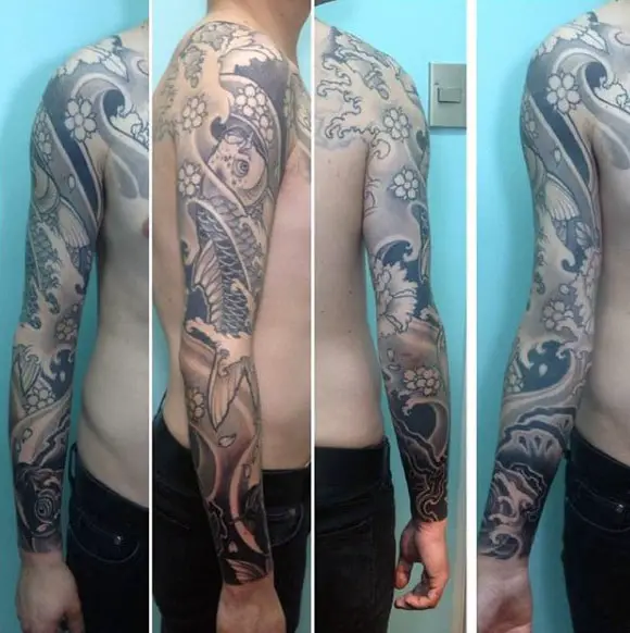 guys-black-and-white-koi-fish-tattoo