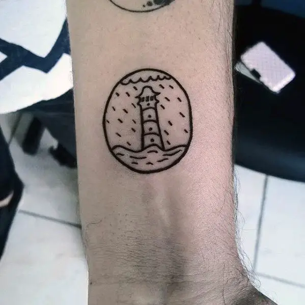 guys-lighthouse-circle-simple-inner-forearm-tattoo
