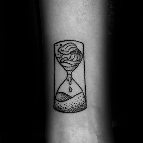 hourglass-ocean-wave-with-sand-simple-forearm-mens-tattoos