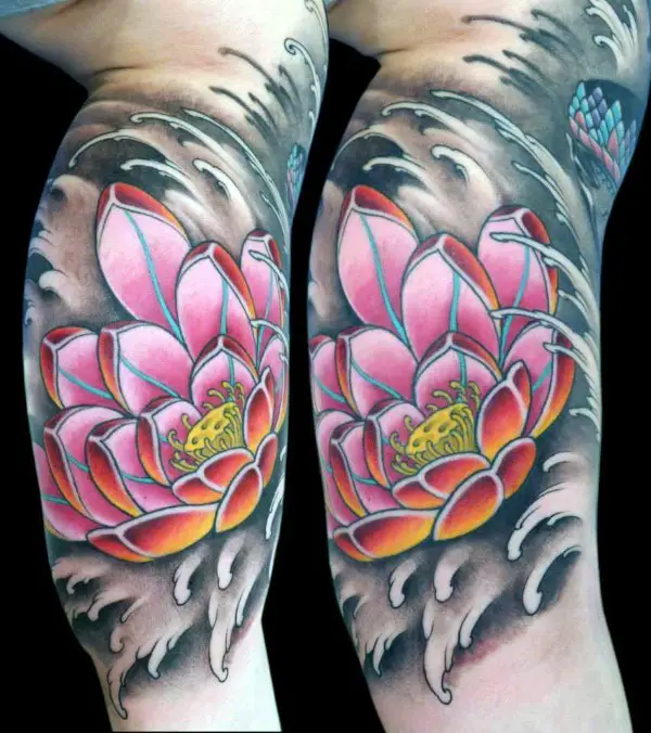 inner-arm-lotus-flower-water-waves-guys-tattoos