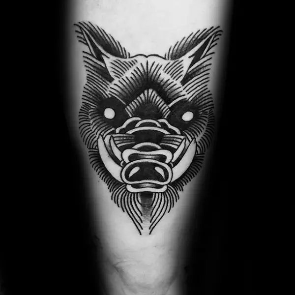 linework-male-black-ink-boar-thigh-tattoo-inspiration