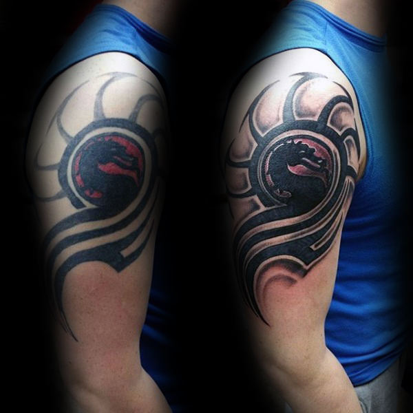 mortal-kombat-logo-mens-upper-arm-tattoos
