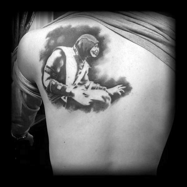 negative-space-guys-mortal-kombat-watercolor-black-and-grey-back-tattoos