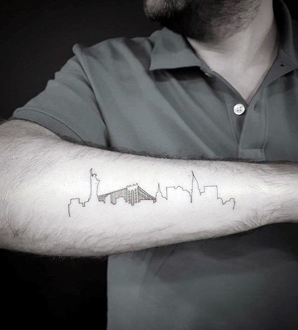 outer-forearm-skyline-outline-simple-tattoos-for-guys