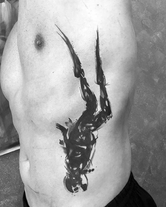 rib-cage-side-watercolor-diver-male-tattoo-designs