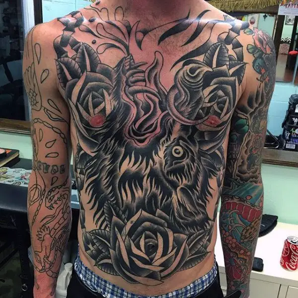 traditional-mens-boar-full-chest-tattoo-with-black-ink-design