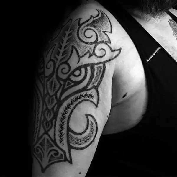 tribal-mens-unique-boar-arm-tattoos-with-dotwork-design