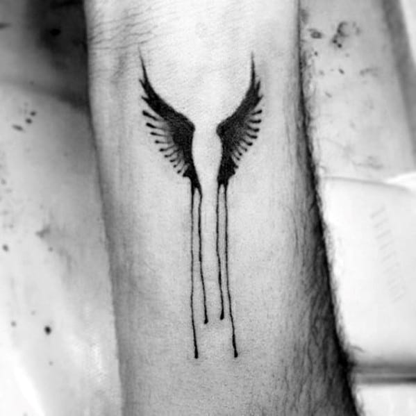 watercolor-dripping-paint-angel-wings-simple-forearm-tattoos-for-guys