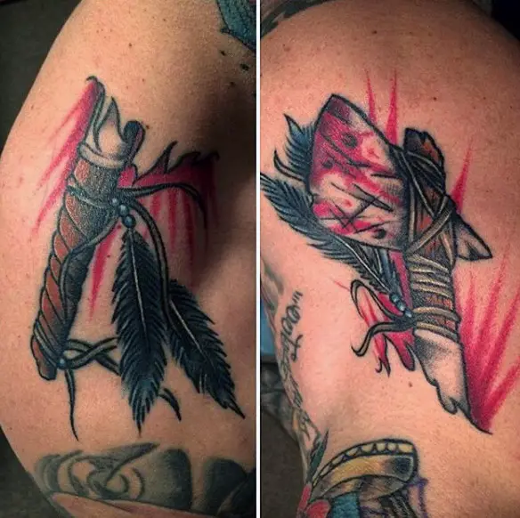 awesome-mens-red-ink-tomahawk-shoulder-tattoos