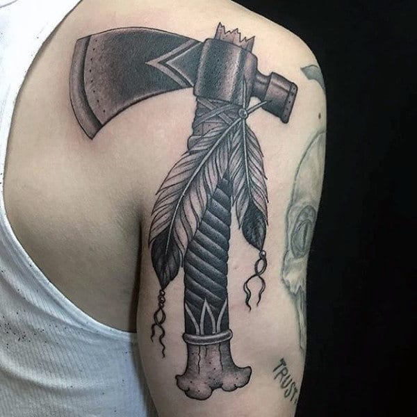 black-shaded-mens-tomahawk-tattoo-ideas-on-back-of-upper-arm