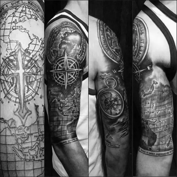 crosstattoocoverupnauticalthemedsleevemenstattooideas Lazy