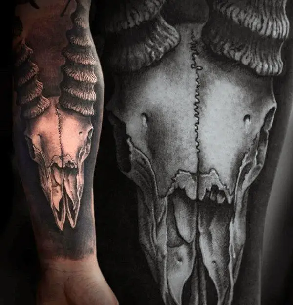 gentleman-with-goat-skull-capricorn-inner-forearm-sleeve-tattoo