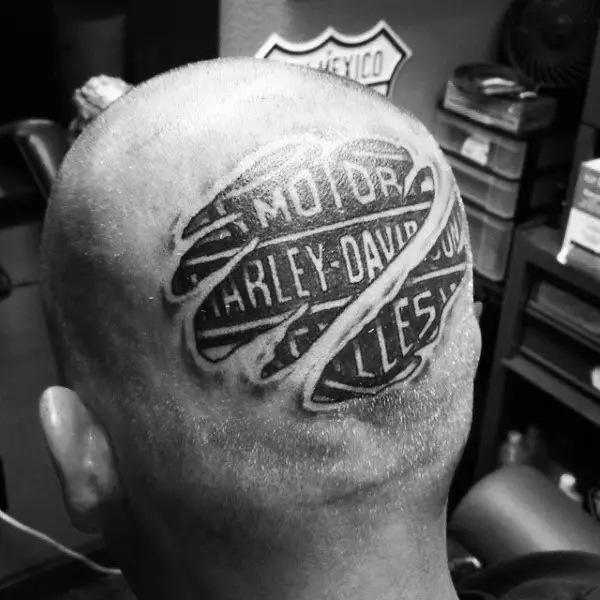 guys-back-of-head-torn-skin-harley-davidson-tattoo-design-inspiration