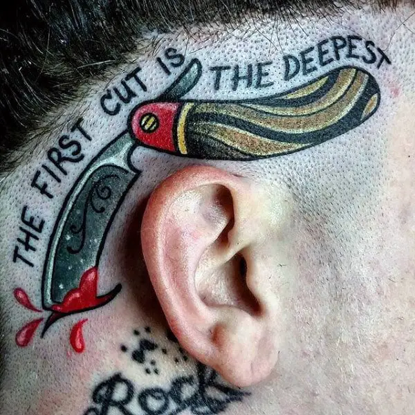 guys-first-cut-straight-razor-tattoo-ear-lobes