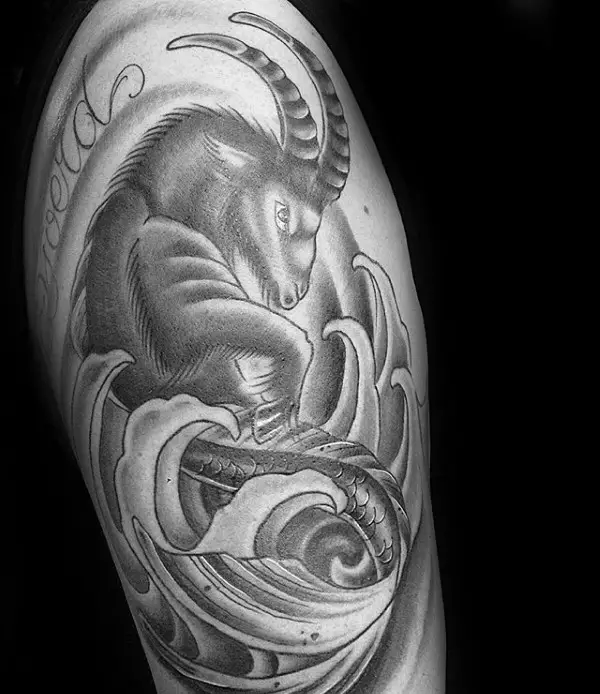 guys-water-waves-capricorn-goat-tattoo-on-upper-arm