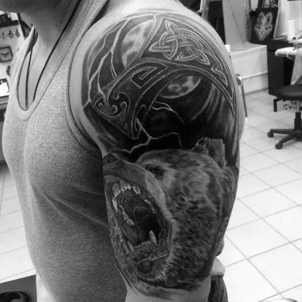 half-sleeve-roaring-bear-guys-tattoo-cover-up-ideas