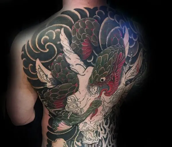 japanese-goat-with-snake-guys-capricorn-full-back-tattoos