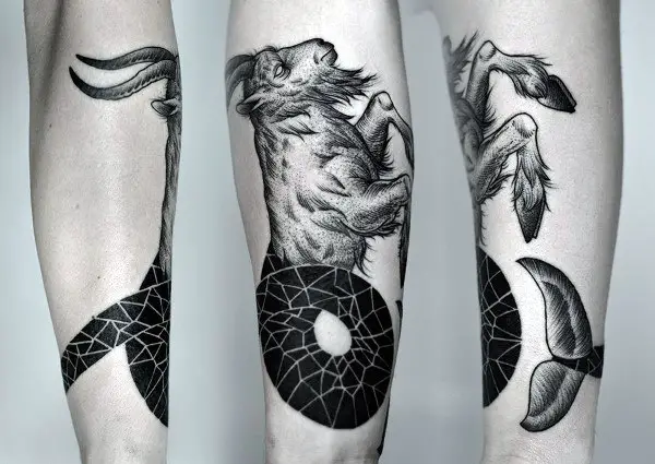 masculine-guys-capricorn-sea-goat-forearm-tattoo-with-geometric-design
