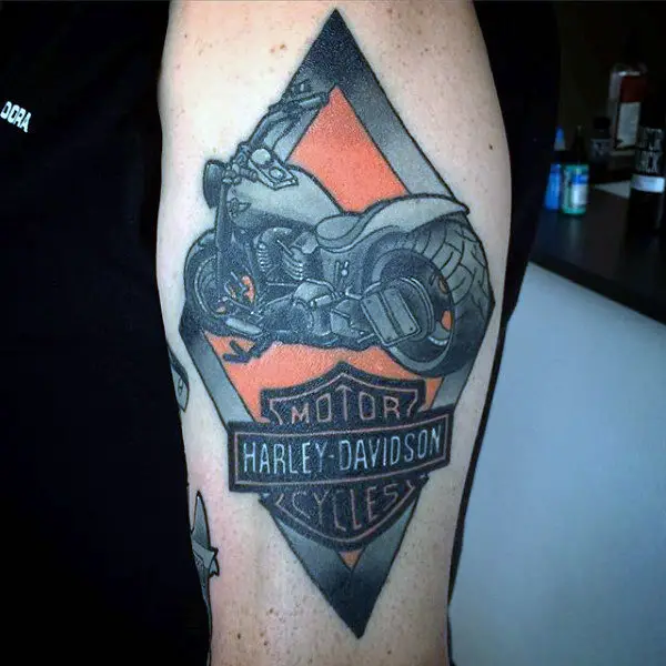 mens-harley-davidson-arm-tattoo-with-black-and-orange-ink