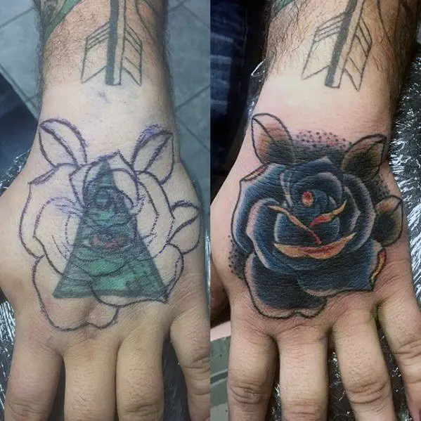 old-school-blue-rose-flower-tattoo-cover-up-ideas-on-hands-for-men