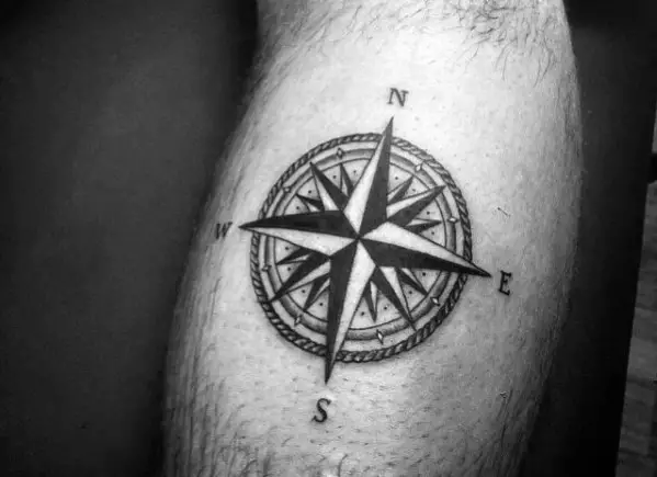 awesome-simple-compass-tattoos-for-men-on-leg-calf