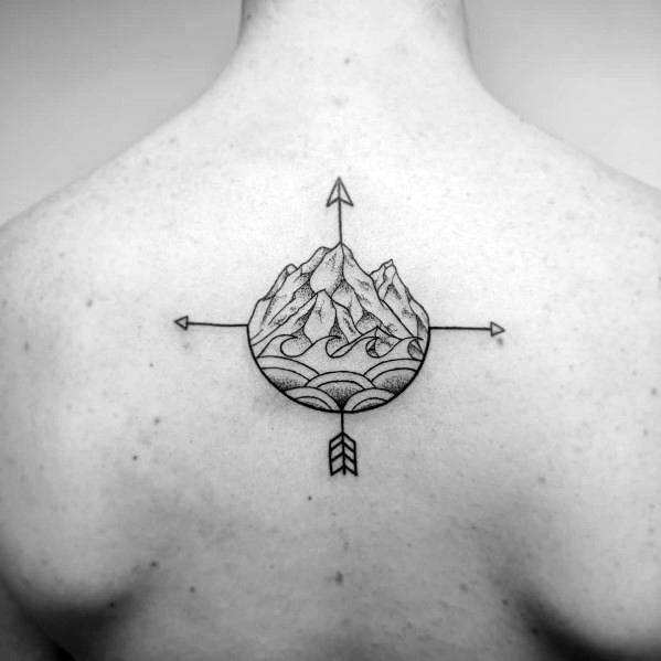 creative-simple-mountain-compass-tattoos-for-guys-on-upper-back