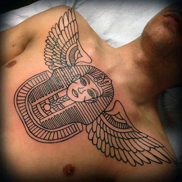 egyptianpharoahmenskingtutwithangelwingschesttattoo Lazy