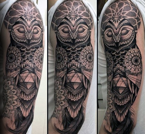 geometric-owl-mens-half-sleeve-tattoos