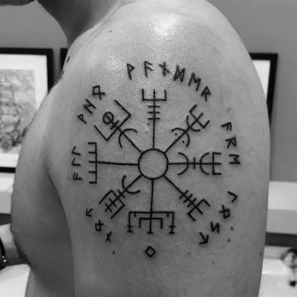 guys-cool-simple-upper-arm-runic-compass-tattoo-ideas-with-black-ink-design