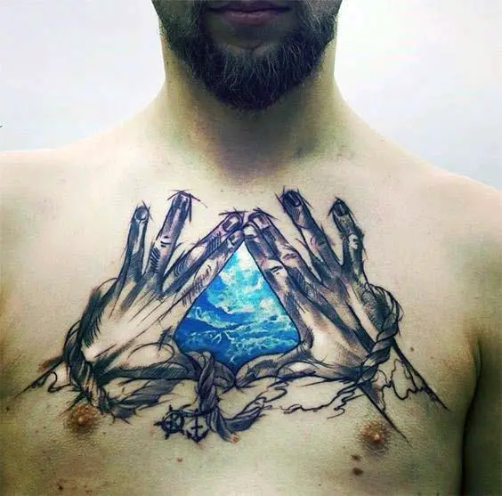 hands-with-triangle-of-cloud-mens-upper-chest-abstract-tattoo