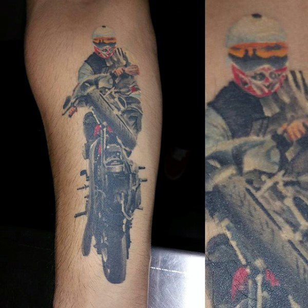 Tattoo uploaded by Bindy  Tattoo by mambotattooer mambotattooer of a  motorbike bike color  Tattoodo