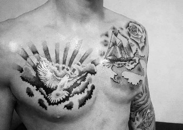 man-with-dove-and-ship-cloud-shaded-chest-tattoo-design