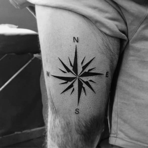 masculine-simple-compass-tattoos-for-men-on-thigh