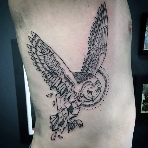 mens-flying-owl-geometric-rib-cage-side-tattoo
