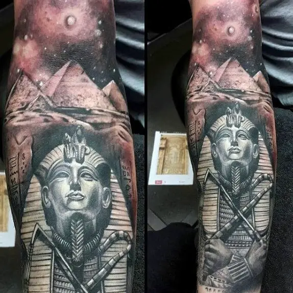 mens-full-sleeve-tattoo-of-king-tut-with-ancient-egyptian-pyramids