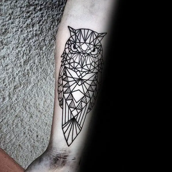 mens-inner-forearm-black-ink-outline-geometric-owl-tattoo