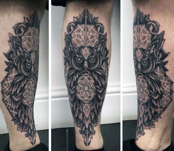 mens-shin-geometric-owl-tattoos