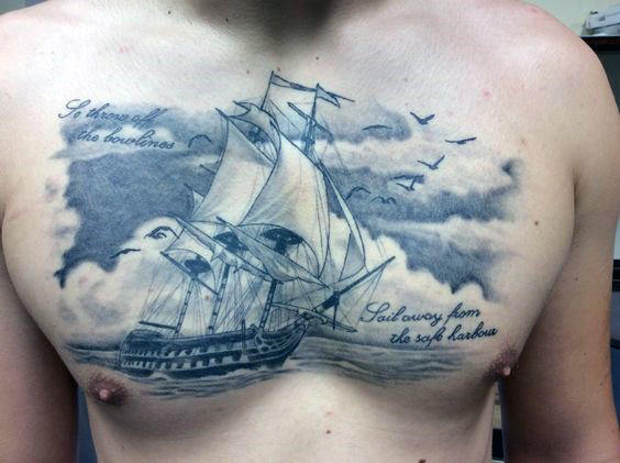 sailign-ship-cloudy-sky-chest-tattoo-ideas-for-gentlemen