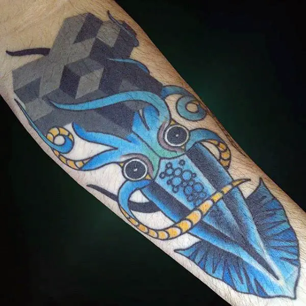 abstract-blue-mens-squid-tattoos-with-grey-crosses-on-inner-forearm