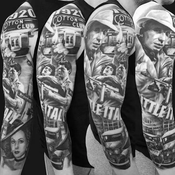 amazing-mobster-themed-sleeve-arm-mens-coolest-tattoos