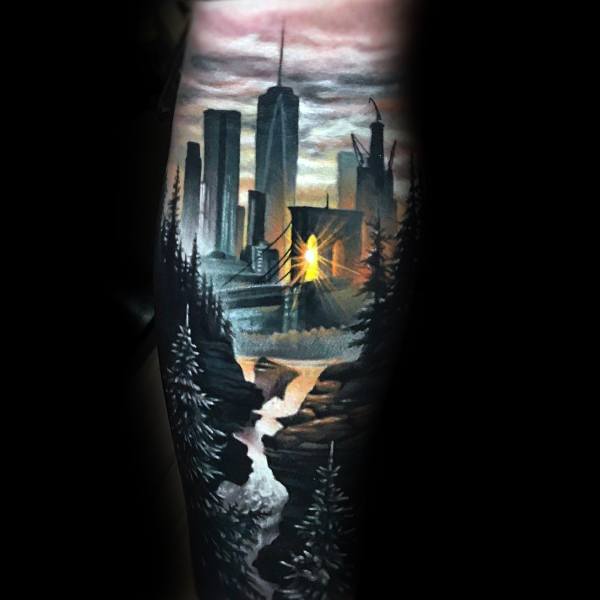 city-skyline-coolest-mens-leg-sleeve-tattoos