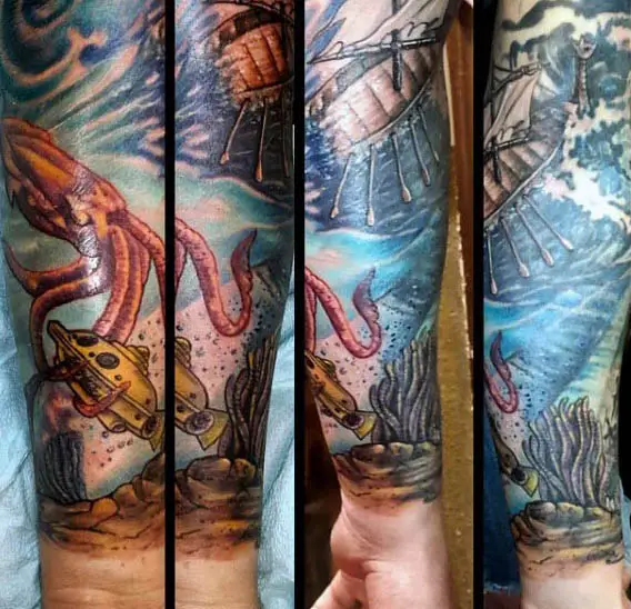 cool-unerwater-themed-tattoo-of-squid-and-diving-boat-sleeve