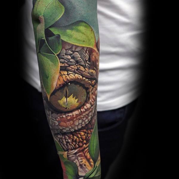 coolest-tattoos-snake-eye-mens-full-arm-sleeve-ideas