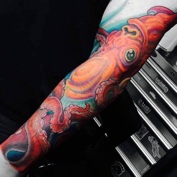 full-sleeve-underwater-red-squid-tattoo-for-males